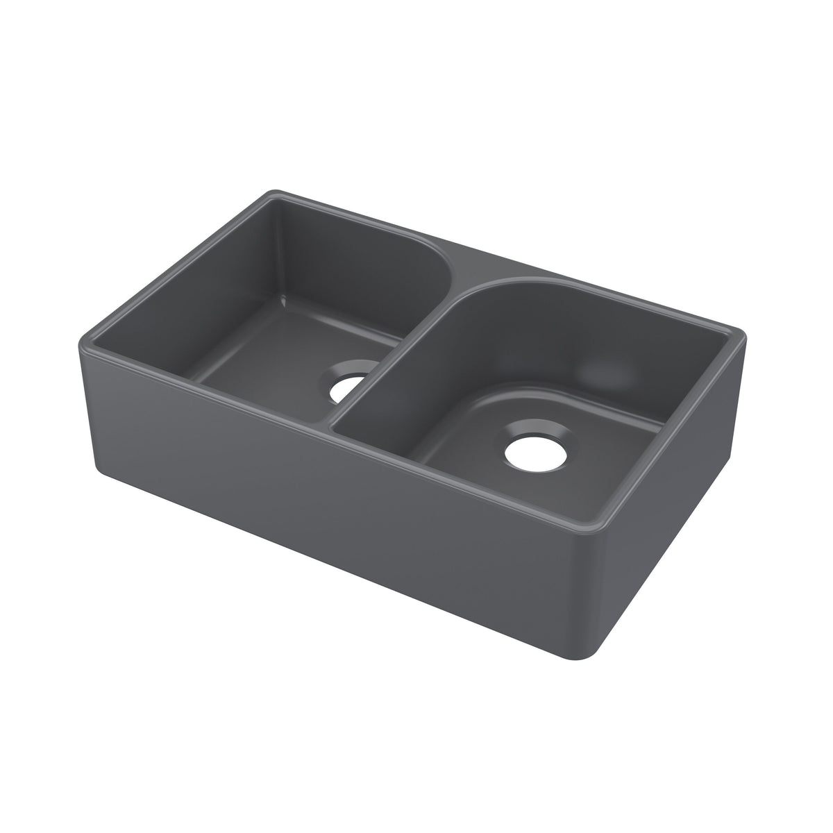 Nuie 795 x 500mm Fireclay Double Bowl Butler Sink With Full Weir and Offset Waste – Soft Black, photo 2
