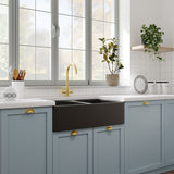 Nuie 795 x 500mm Fireclay Double Bowl Butler Sink With Full Weir and Offset Waste – Soft Black, photo 4