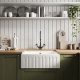 Nuie Fireclay Single Bowl Fluted Butler Sink With Offset Waste And Overflow – 595 x 450mm & 795 x 500mm