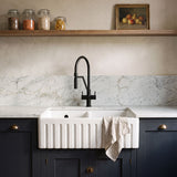 Nuie 795 x 500mm Fireclay Double Bowl Fluted Butler Sink With Central Wastes And Overflow – White, photo 4