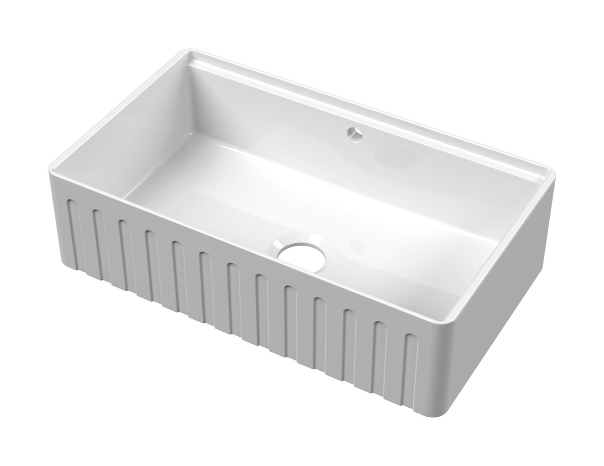 Nuie 795 x 460mm Fireclay Single Bowl Fluted Butler Sink With Ledge – White, photo 2