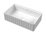 Nuie 795 x 460mm Fireclay Single Bowl Fluted Butler Sink With Ledge – White, photo 2