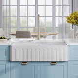 Nuie 795 x 460mm Fireclay Single Bowl Fluted Butler Sink With Ledge – White