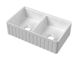 Nuie 795 x 460mm Fireclay Double Bowl Fluted Butler Sink With Ledge – White, photo 2