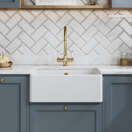 Nuie 595 x 450mm Fireclay Single Bowl Butler Sink – White