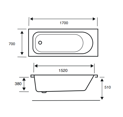Kartell K-VIT Proton 1700mm x 700mm x 510mm Contract Single Ended Bath (BAT1700PRO)