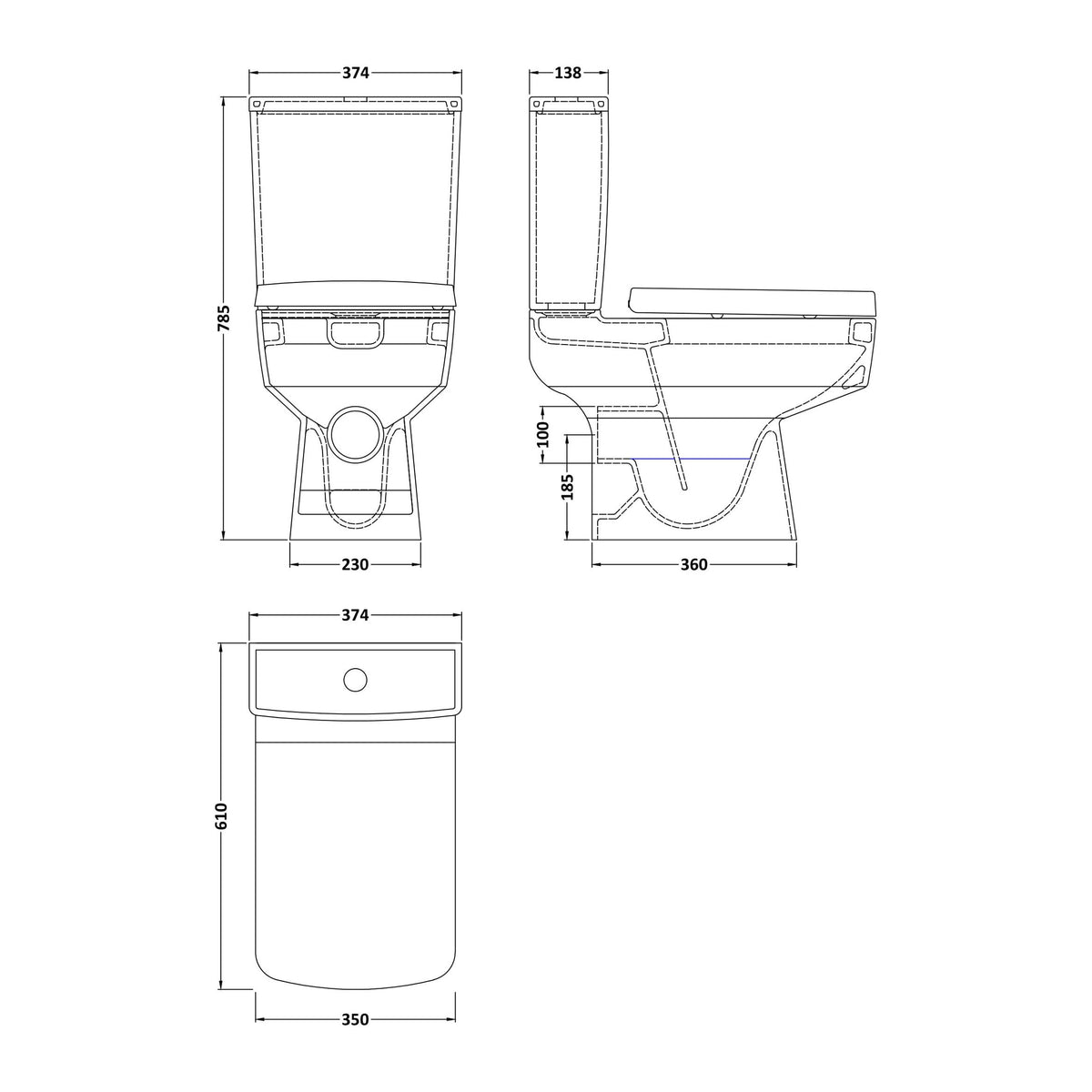 Nuie Bliss Semi Flush to Wall Square Toilet Pan – White, photo 3
