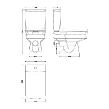 Nuie Bliss Semi Flush to Wall Square Toilet Pan – White, photo 3