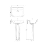 Nuie Bliss 1 Tap Hole Ceramic Basin & Pedestal – 520mm & 600mm, photo 3