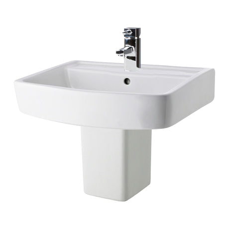 Nuie Bliss 520mm 1 Tap Hole Ceramic Basin & Semi Pedestal – White, photo 2