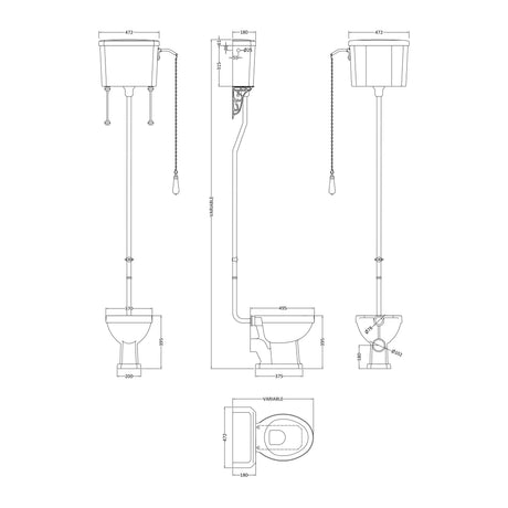 Nuie Carlton Traditional High Level Pan, Cistern & Flush Pipe Kit – White, photo 3