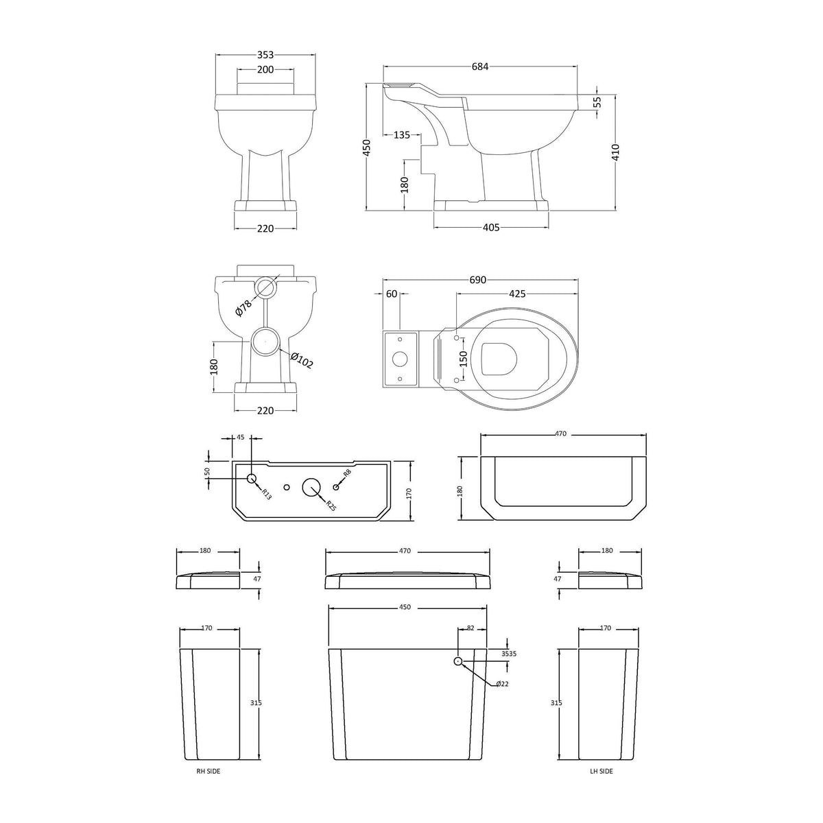 Nuie Carlton 470mm Traditional Close Coupled Toilet With Soft Close Seat – White, photo 3