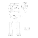 Nuie Carlton 560mm 2 Tap Hole Ceramic Basin & Pedestal – White, photo 3