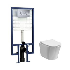Nuie 5in1 Round Wall Hung Pan & Concealed Cistern With Cistern – White/Chrome, White or White Brushed Brass