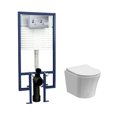 Nuie 5in1 Round Wall Hung Pan & Concealed Cistern With Cistern – White/Chrome, White or White Brushed Brass