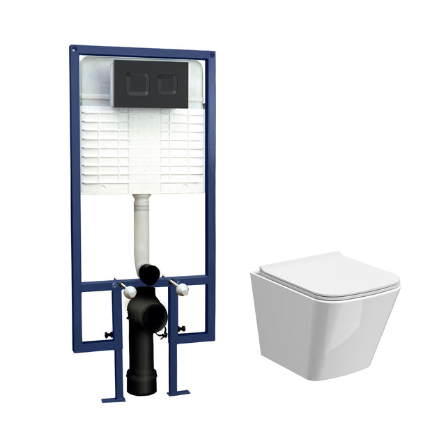 Nuie 5in1 Round Wall Hung Pan & Concealed Cistern – Matt Black White