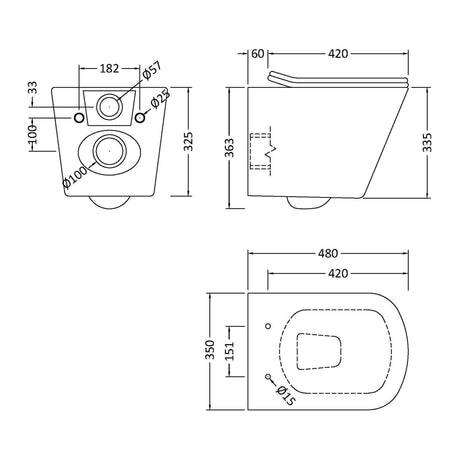 Nuie 5in1 Round Wall Hung Pan & Concealed Cistern – Matt Black White, photo 2