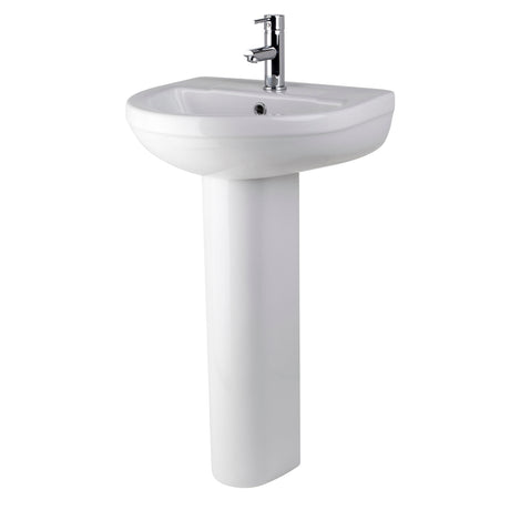 Nuie Harmony 500mm 1 Tap Hole Ceramic Basin & Pedestal – White, photo 2