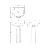Nuie Harmony 500mm 1 Tap Hole Ceramic Basin & Pedestal – White, photo 3