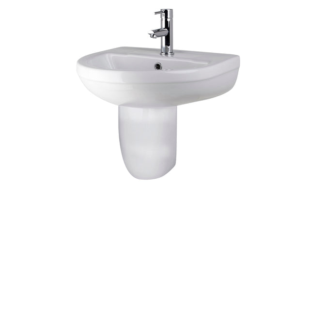 Nuie Harmony 500mm 1 Tap Hole Ceramic Basin & Semi Pedestal – White