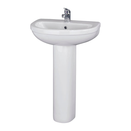 Nuie Ivo 550mm 1 Tap Hole Ceramic Basin & Pedestal – White, photo 2