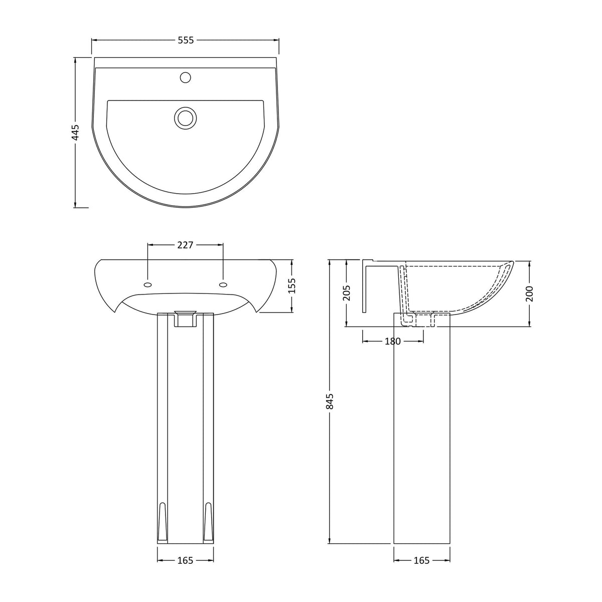 Nuie Ivo 550mm 1 Tap Hole Ceramic Basin & Pedestal – White, photo 3