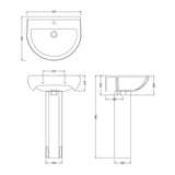 Nuie Ivo 550mm 1 Tap Hole Ceramic Basin & Pedestal – White, photo 3