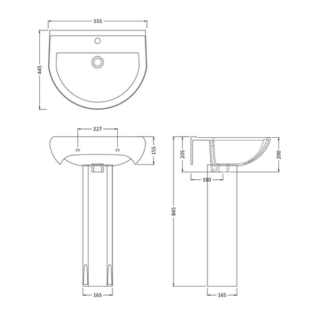 Nuie Ivo 550mm 1 Tap Hole Ceramic Basin & Pedestal – White, photo 3