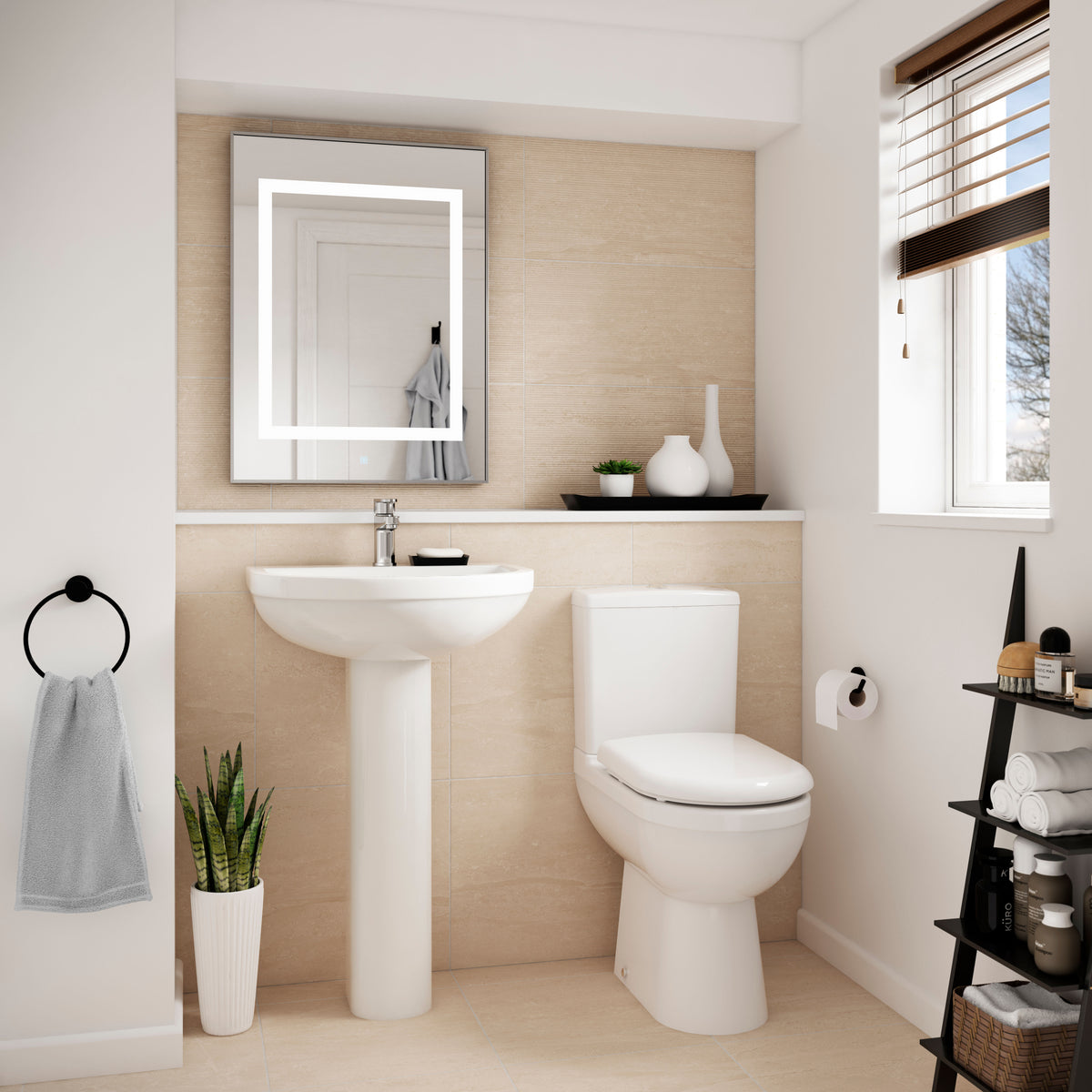 Nuie Ivo 550mm 1 Tap Hole Ceramic Basin & Pedestal – White, photo 4