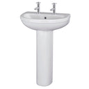 Nuie Ivo 550mm 2 Tap Hole Ceramic Basin & Pedestal – White