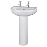 Nuie Ivo 550mm 2 Tap Hole Ceramic Basin & Pedestal – White