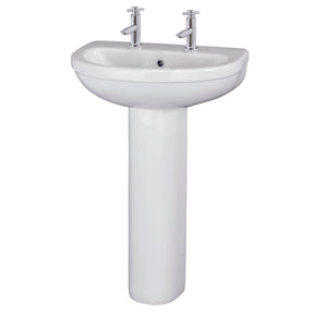 Nuie Ivo 550mm 2 Tap Hole Ceramic Basin & Pedestal – White
