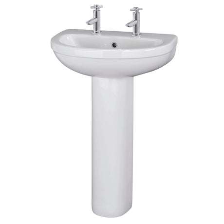 Nuie Ivo 550mm 2 Tap Hole Ceramic Basin & Pedestal – White