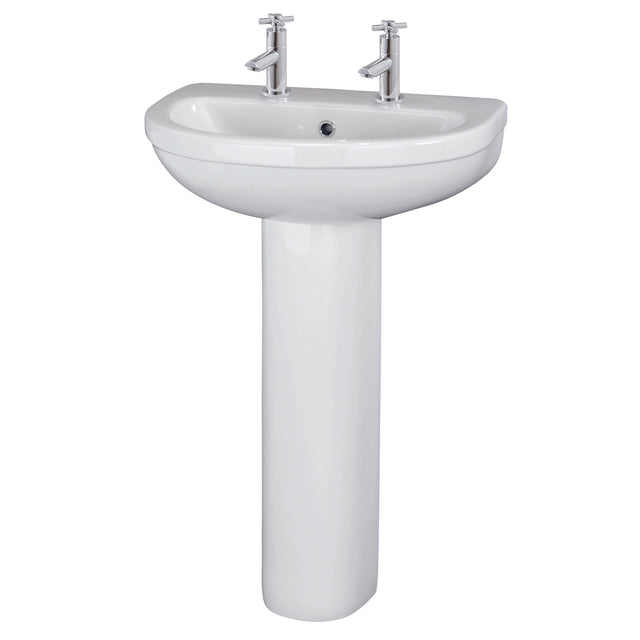 Nuie Ivo 550mm 2 Tap Hole Ceramic Basin & Pedestal – White