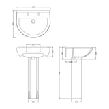 Nuie Ivo 550mm 2 Tap Hole Ceramic Basin & Pedestal – White, photo 2
