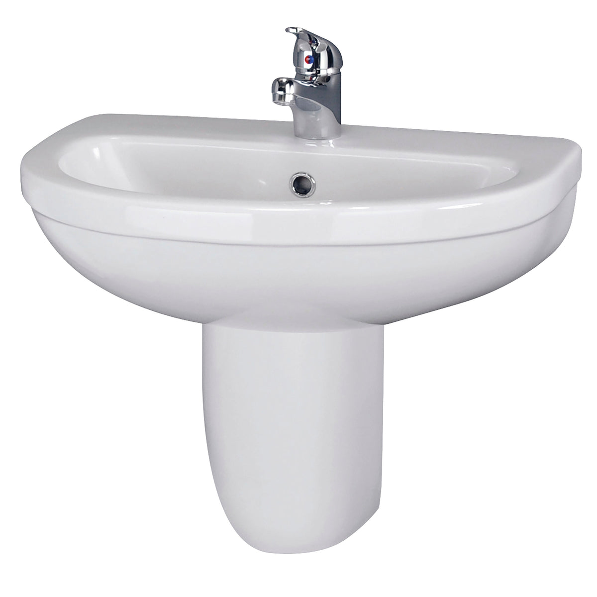 Nuie Ivo 550mm 1 Tap Hole Ceramic Basin & Semi Pedestal – White, photo 2