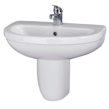 Nuie Ivo 550mm 1 Tap Hole Ceramic Basin & Semi Pedestal – White, photo 2