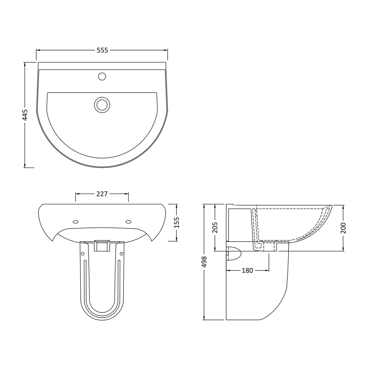 Nuie Ivo 550mm 1 Tap Hole Ceramic Basin & Semi Pedestal – White, photo 3
