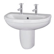 Nuie Ivo 550mm 2 Tap Hole Ceramic Basin & Semi Pedestal – White, photo 2