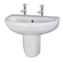 Nuie Ivo 550mm 2 Tap Hole Ceramic Basin & Semi Pedestal – White, photo 2