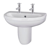 Nuie Ivo 550mm 2 Tap Hole Ceramic Basin & Semi Pedestal – White, photo 2