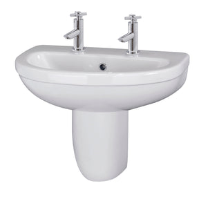 Nuie Ivo 550mm 2 Tap Hole Ceramic Basin & Semi Pedestal – White, photo 2