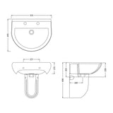 Nuie Ivo 550mm 2 Tap Hole Ceramic Basin & Semi Pedestal – White, photo 3