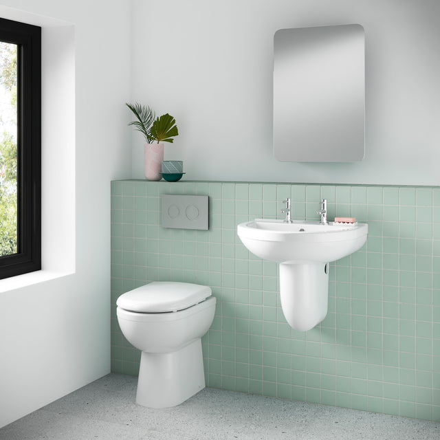 Nuie Ivo 550mm 2 Tap Hole Ceramic Basin & Semi Pedestal – White