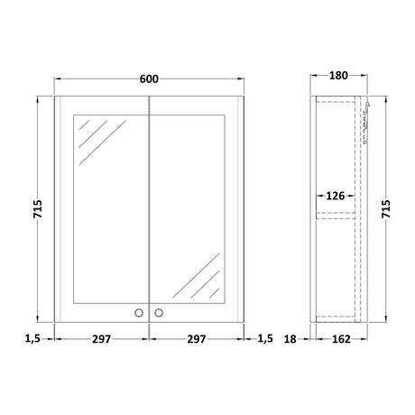 Nuie Classique 600mm 2 Door Wall Hung Mirror Cabinet, photo 6