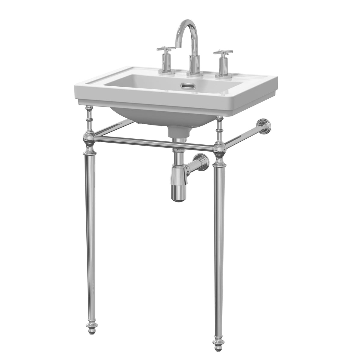 Nuie Carlton 530mm 3 Tap Hole Traditional Ceramic Basin With Stand – White, photo 2