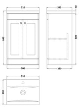 Nuie Classique 2 Door Floor Standing Vanity Unit With Basin – 500mm, 600mm & 800mm, photo 19