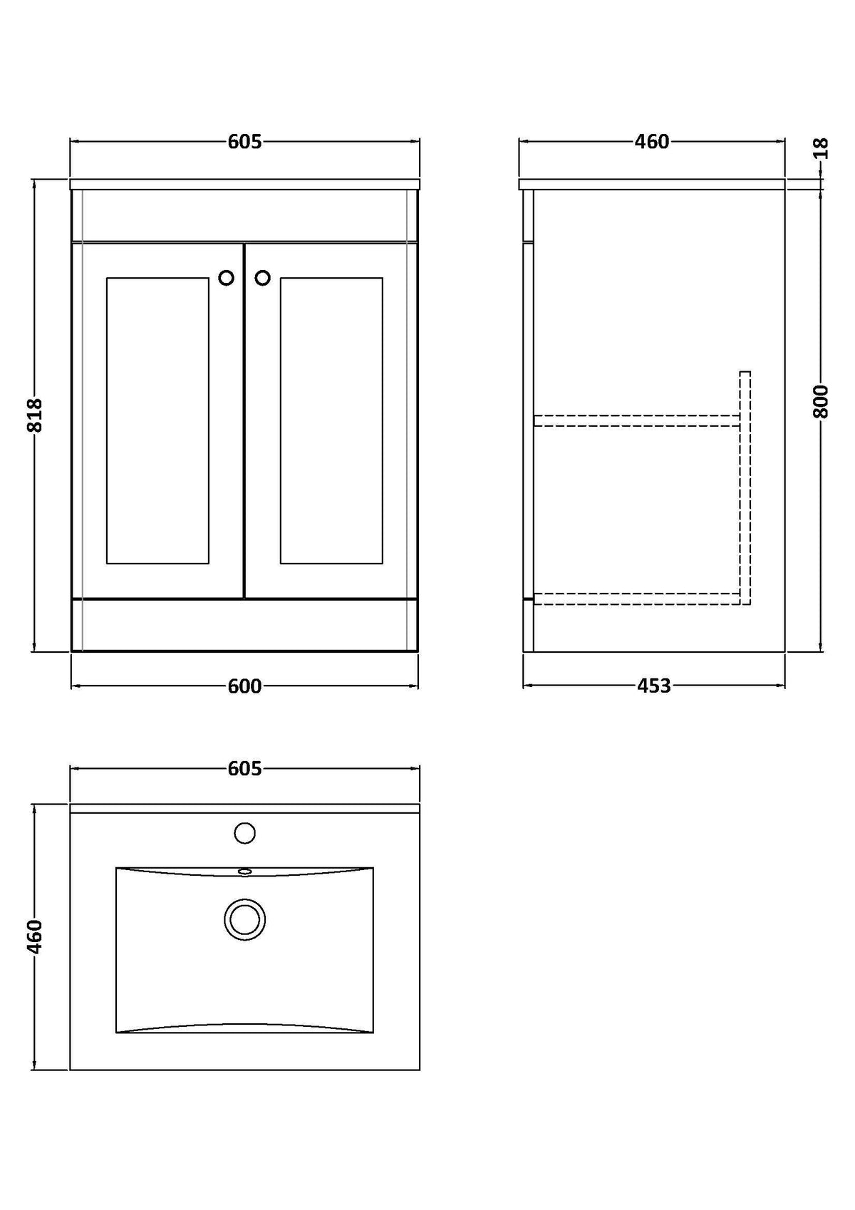 Nuie Classique 2 Door Floor Standing Vanity Unit With Basin – 500mm, 600mm & 800mm, photo 20