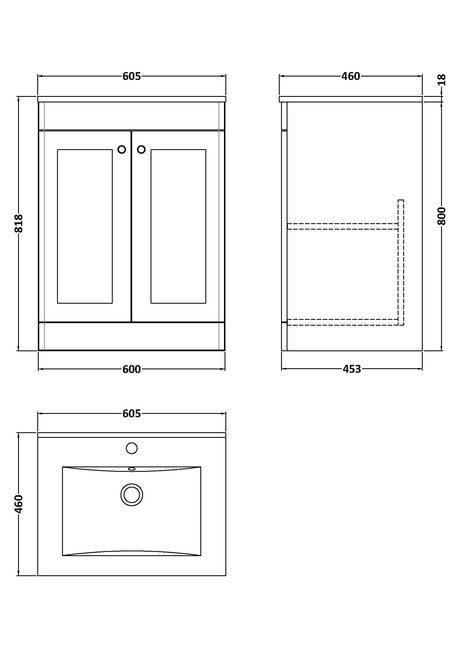 Nuie Classique 2 Door Floor Standing Vanity Unit With Basin – 500mm, 600mm & 800mm, photo 20