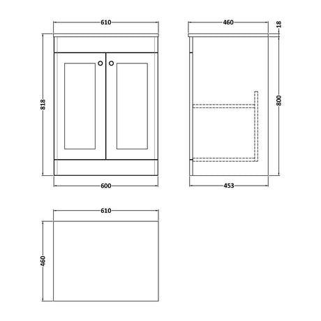 Nuie Classique 2 Door Floor Standing Vanity Unit With Worktop – 600mm & 800mm, photo 8